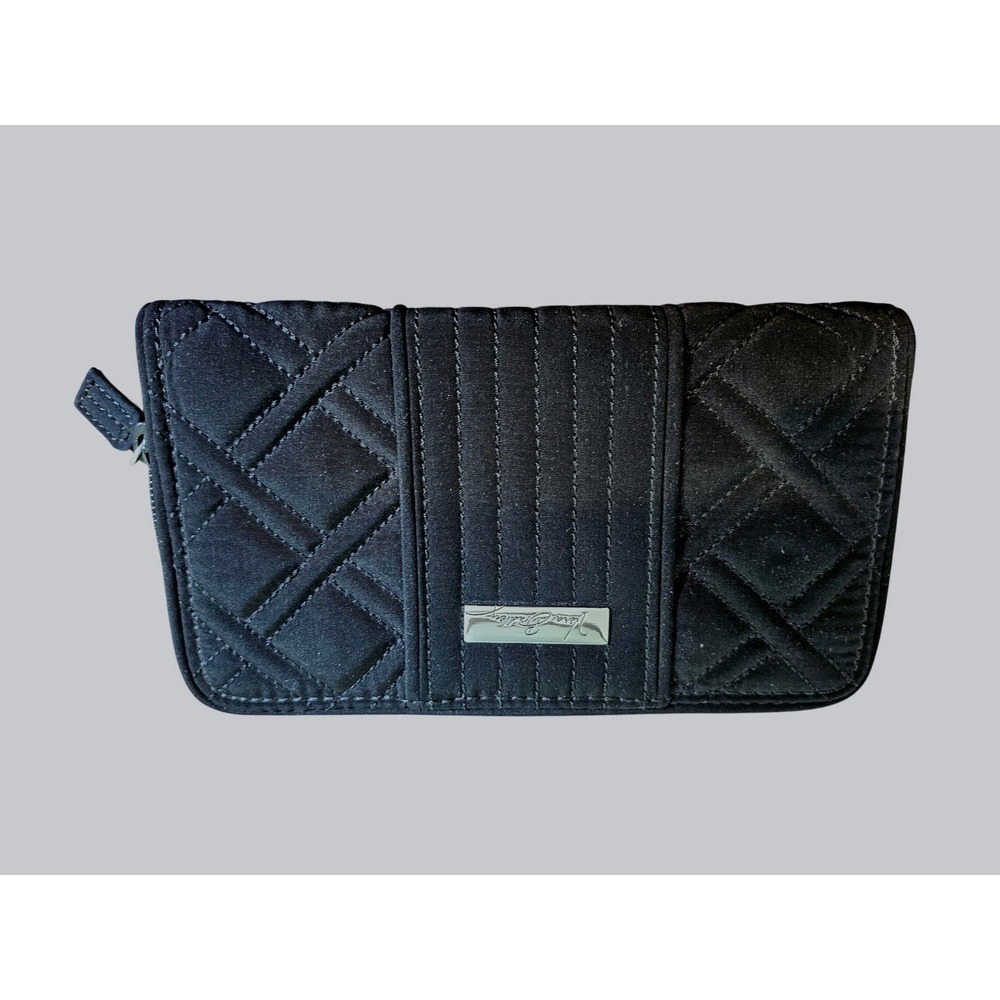 Vera Bradley Zip Around Wallet Womens Black Quilted Microfiber Accordion